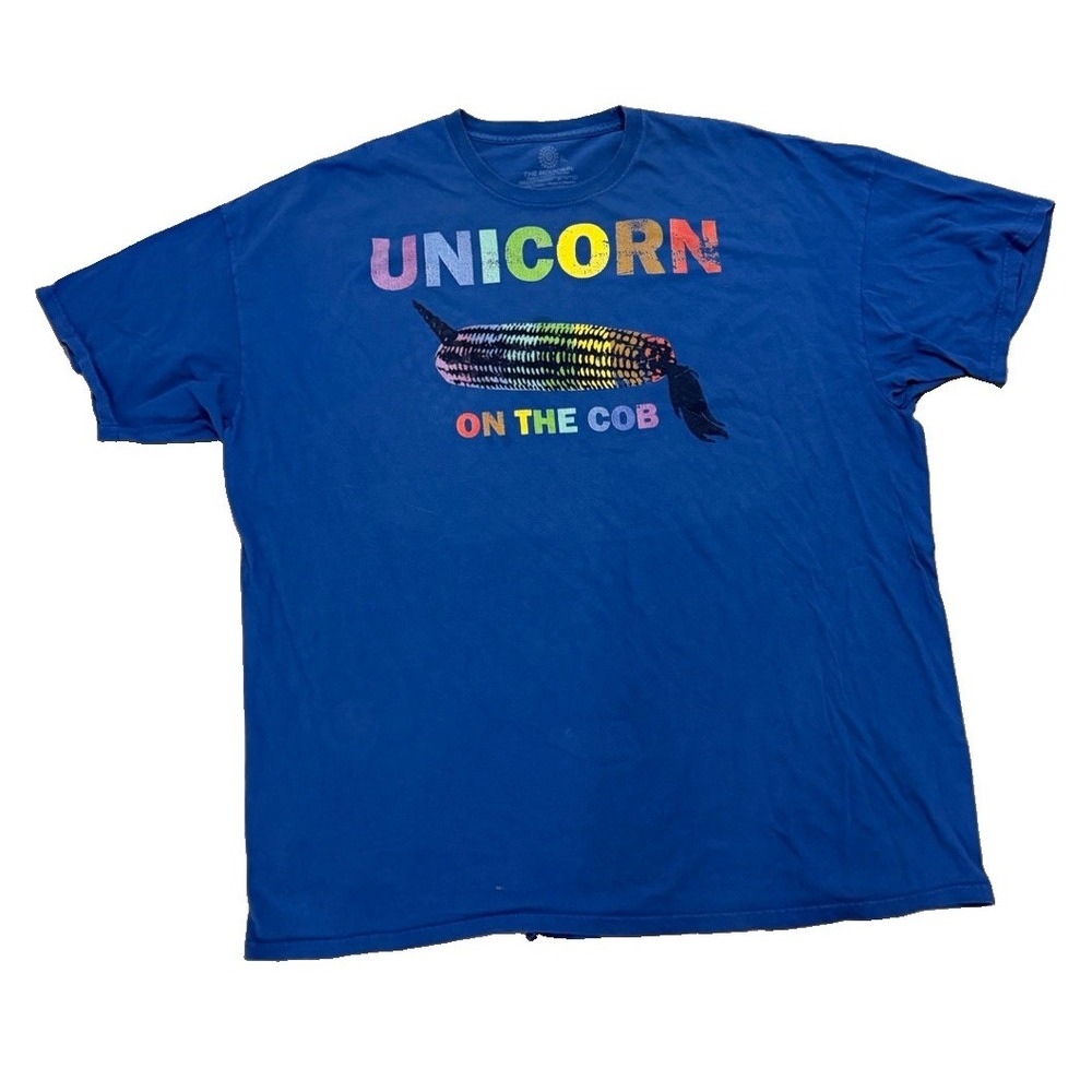 5XL Unicorn On The Cob Graphic T Shirt Blue Rainbow Corn Funny Novelty Tee